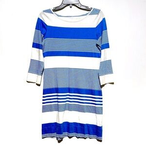 Lilly Pulitzer Marlow Bay Blue Coconut Stripes Dress Cotton Size S 3/4 Sleeves